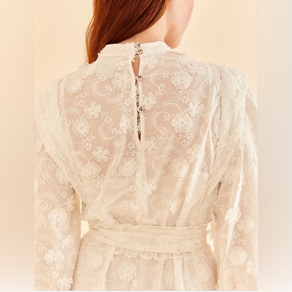 Farm Rio Off-White 3d Flower Pleated Mini Dress - Picture 10 of 13